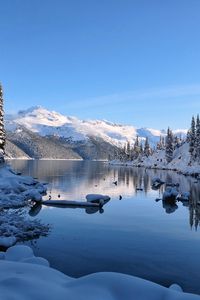 Preview wallpaper lake, snow, mountain, shore, winter, nature