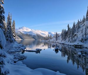 Preview wallpaper lake, snow, mountain, shore, winter, nature