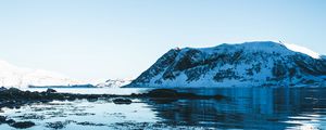 Preview wallpaper lake, snow, mountains, sky, winter, snowy