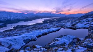 Preview wallpaper lake, snow, winter, evening