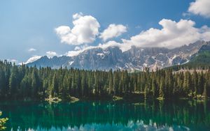 Preview wallpaper lake, spruce, mountains, rocks, reflection