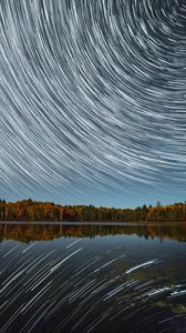 Preview wallpaper lake, starry sky, blur, stars, long exposure