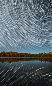 Preview wallpaper lake, starry sky, blur, stars, long exposure