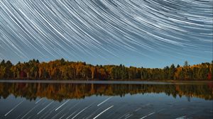 Preview wallpaper lake, starry sky, blur, stars, long exposure