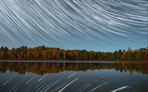 Preview wallpaper lake, starry sky, blur, stars, long exposure