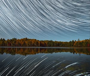 Preview wallpaper lake, starry sky, blur, stars, long exposure