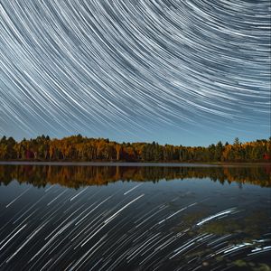 Preview wallpaper lake, starry sky, blur, stars, long exposure