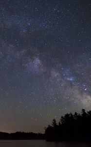 Preview wallpaper lake, starry sky, trees, silhouettes, dark, night