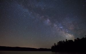 Preview wallpaper lake, starry sky, trees, silhouettes, dark, night