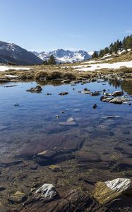 Preview wallpaper lake, stones, bottom, mountains, landscape