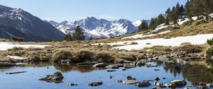 Preview wallpaper lake, stones, bottom, mountains, landscape