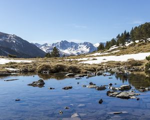 Preview wallpaper lake, stones, bottom, mountains, landscape