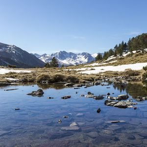 Preview wallpaper lake, stones, bottom, mountains, landscape