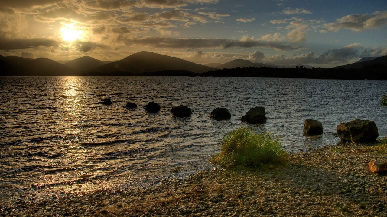 Wallpaper lake, stones, decline, evening, scotland