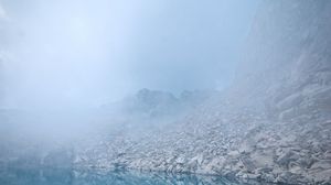Preview wallpaper lake, stones, fog, rocks