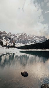 Preview wallpaper lake, stones, mountains, snow, snowy