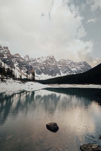 Preview wallpaper lake, stones, mountains, snow, snowy