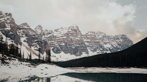 Preview wallpaper lake, stones, mountains, snow, snowy