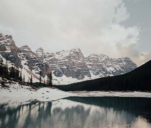 Preview wallpaper lake, stones, mountains, snow, snowy