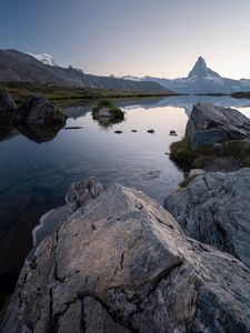 Preview wallpaper lake, stones, mountains, sky