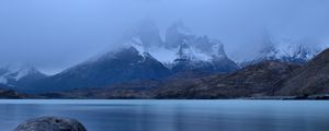 Preview wallpaper lake, stones, mountains, snowy, pebbles