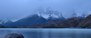 Preview wallpaper lake, stones, mountains, snowy, pebbles