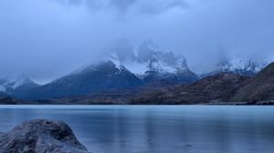 Preview wallpaper lake, stones, mountains, snowy, pebbles