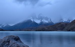 Preview wallpaper lake, stones, mountains, snowy, pebbles