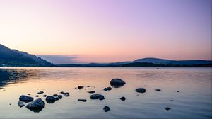 Preview wallpaper lake, stones, mountains, twilight