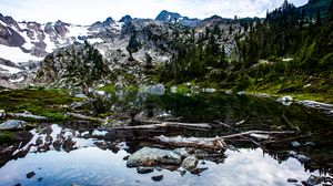 Preview wallpaper lake, stones, mountains, nature, landscape