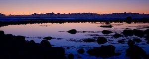 Preview wallpaper lake, stones, reflection, twilight, dark