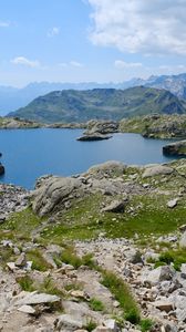 Preview wallpaper lake, stones, shore, mountains