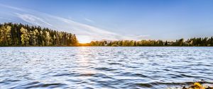 Preview wallpaper lake, stones, trees, sun, horizon