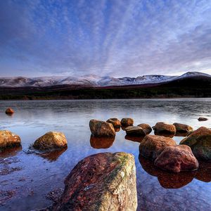 Preview wallpaper lake, stones, water, landscape, nature