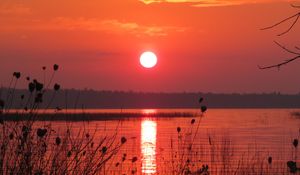 Preview wallpaper lake, sun, sunset, dark