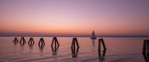 Preview wallpaper lake, sunset, boat, horizon, lake neusiedl, austria