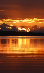 Preview wallpaper lake, sunset, clouds, dark