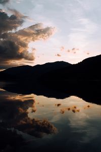 Preview wallpaper lake, sunset, clouds, reflection, trees, sky