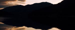 Preview wallpaper lake, sunset, clouds, reflection, trees, sky