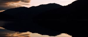 Preview wallpaper lake, sunset, clouds, reflection, trees, sky