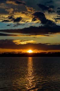 Preview wallpaper lake, sunset, clouds, dusk, dark, ripples