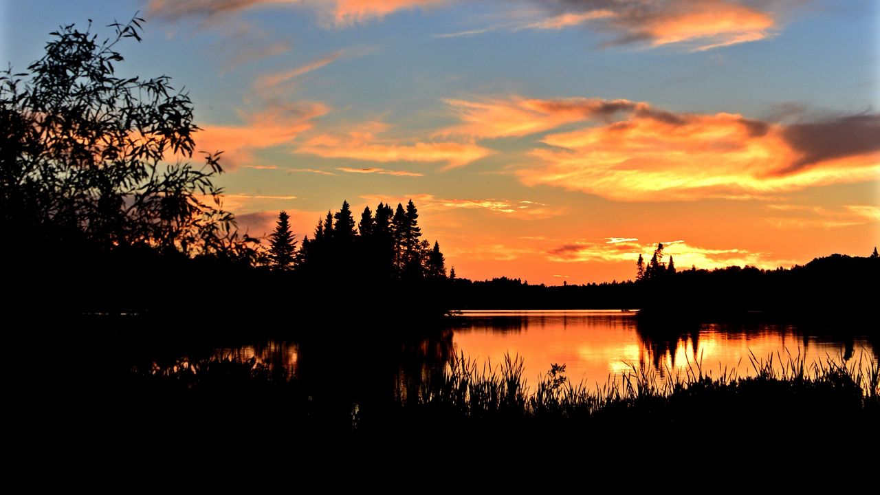 Wallpaper lake, sunset, dark, landscape, twilight