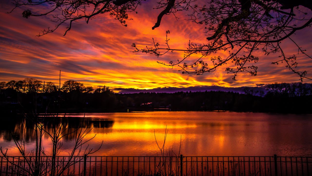 Wallpaper lake, sunset, dusk, dark, nature