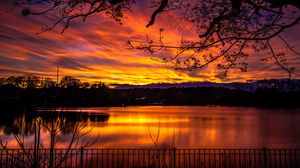 Preview wallpaper lake, sunset, dusk, dark, nature