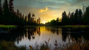 Preview wallpaper lake, sunset, dusk, landscape