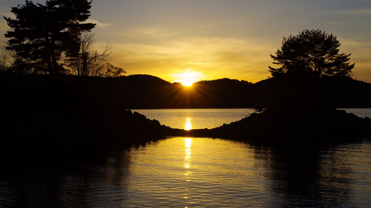 Wallpaper lake, sunset, dusk, dark