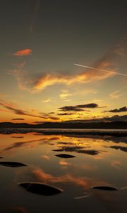 Preview wallpaper lake, sunset, dusk, water, reflection, shore