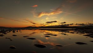 Preview wallpaper lake, sunset, dusk, water, reflection, shore