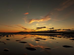 Preview wallpaper lake, sunset, dusk, water, reflection, shore