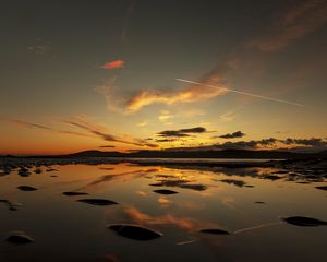 Preview wallpaper lake, sunset, dusk, water, reflection, shore